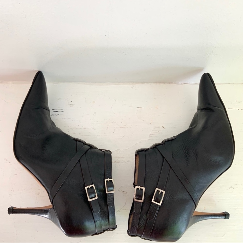 Manolo Blahnik Black Leather Pointy Toe Stiletto Heel Bootie - Picture 3 of 15